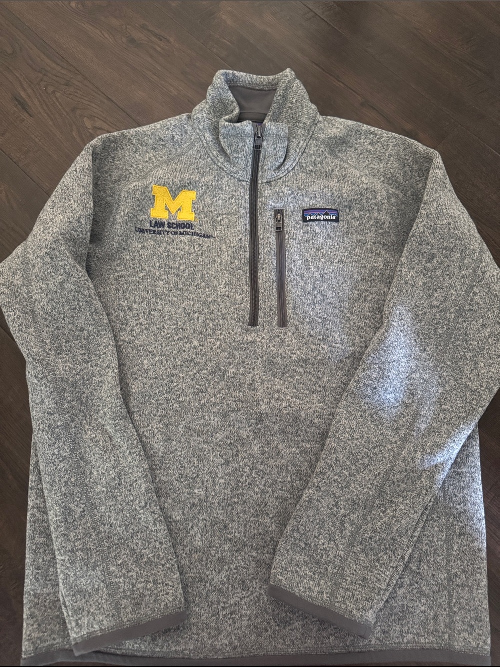 Patagonia Men’s Gray Half-Zip Fleece with Michigan Law School Logo Size small